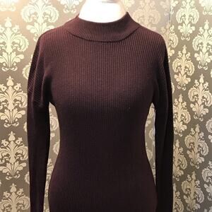 Kaisely Purple Ribbed Knit Bodycon Dress Medium Mock Neck Open Back